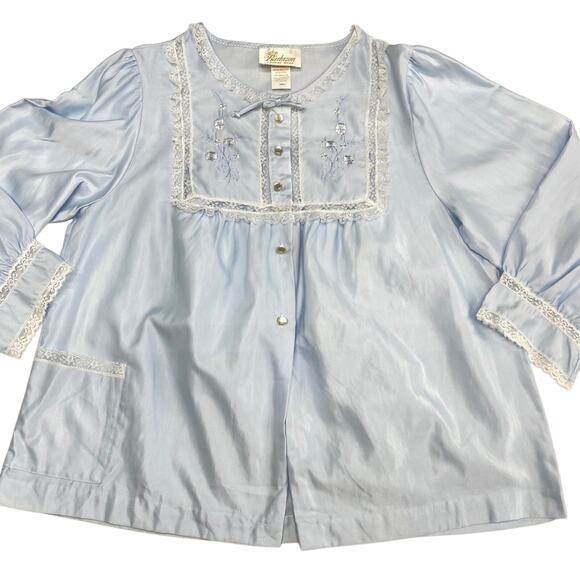 Vintage Lace Pajama Top Wmns Small Pastel Blue Embroidered Long Slv Barbizon 80s - Picture 12 of 13
